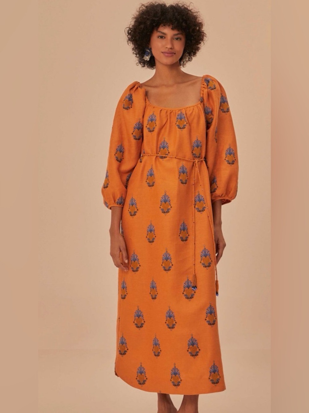 NWT Farm Rio Yellow Embroidered Midi Dress